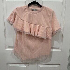 Women’s Three Floor Blouse Top Chiffon Tulle Size 8 Pink Asymmetrical Blouse Top